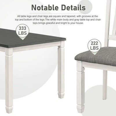 7-Piece Wooden Dining Table Set With 1 Dining Table And 6 Upholstered Chairs With Shaped Legs, Gray+White - ModernLuxe - Image 10