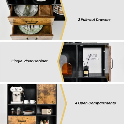 Costway Industrial Buffet Sideboard Storage Cabinet Organizer Cupboard With Cubbies Drawers - Image 6