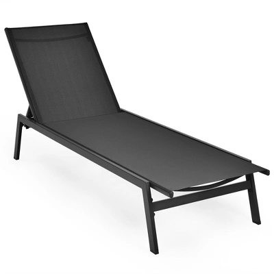Costway Patio Lounge Chair Chaise Recliner Back Adjustable Garden Deck BrownBlack - Image 2