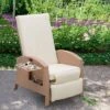 Outsunny Patio Recliner, Outdoor Reclining Chair With Flip-Up Side Table, All-Weather Wicker Metal Frame Chaise With Footrest, Cushions