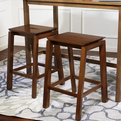 Sunnydaze Decor Sunnydaze Set Of 2 Indoor Wooden Backless Counter-Height Stools - Dark Walnut - 25"