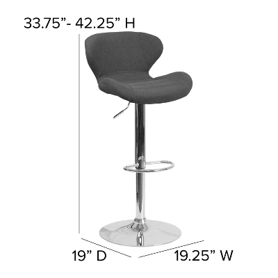 Emma And Oliver 2 Pack Contemporary Vinyl Adjustable Height Barstool With Curved Back And Chrome Base - Image 4