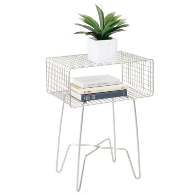 MDesign Modern Farmhouse Home Decor End Table, Wire Grid Storage Shelf - Image 3