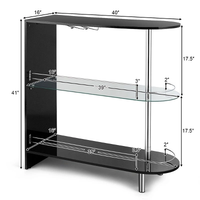 Costway Wine Rack Unit W/Tempered Glass Shelf & Glass Holders Glossy Black - Image 2
