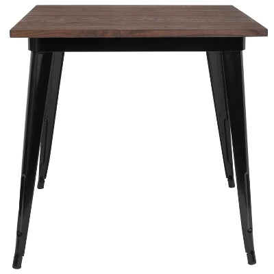 Merrick Lane Modern 31.5" Square Metal Table With Rustic Wood Top For Indoor Use - Image 5