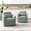 Set Of 2 Eulalia 28.74''Wooden Upholstery Wide Genuine Leather Swivel Chair With Swivel Metal Base And Squared Arms | ARTFUL LIVING DESIGN