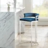 Studio 55D Polished Stainless Steel Bar Stool 31" High Modern Blue With Backrest Footrest For Kitchen Counter Height Island
