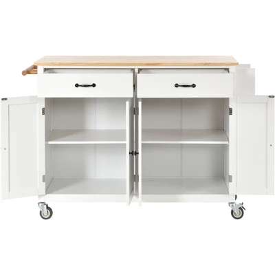 54.3 Inch Width Kitchen Island Cart With Solid Wood Top, 4 Door Cabinet, Two Drawers, Spice Rack And Locking Wheels-ModernLuxe - Image 7