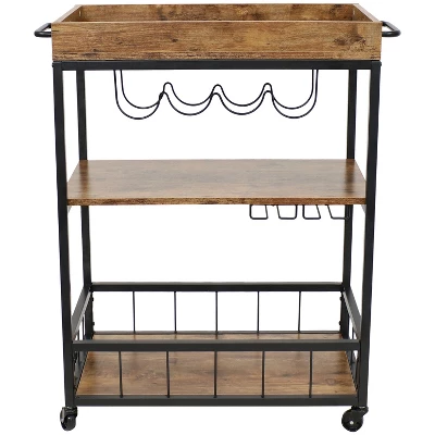 Sunnydaze Decor Sunnydaze 3 Tier Rustic Industrial Style Rolling Indoor Bar Cart With Wine Bottle And Stemware Rack - Image 6