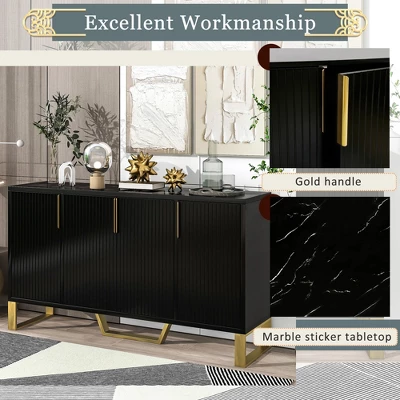 Modern Buffet Sideboard Cabinet With Metal Handles & Legs And Adjustable Shelves-ModernLuxe - Image 4