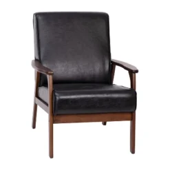 Emma And Oliver Upholstered Mid-Century Modern Arm Chair With Wood Frame