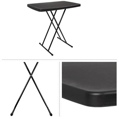 Folding Table Set - Set Of 2 Lightweight Portable Tables - Small Plastic Desk For Camping, Playing Cards, Crafting, And More By Everyday Home (Black) - Image 2