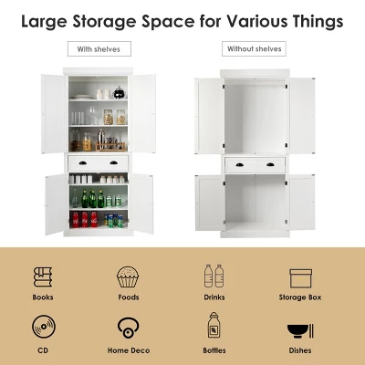 Bestcomfort Kitchen Cabinet Pantry Cupboard Freestanding W/Shelves White - Image 4