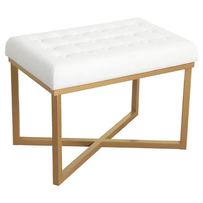 Rectangle Ottoman Velvet Tufted Cushion And Gold Metal X Base - HomePop - Image 10