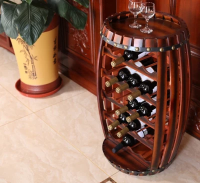 Vintiquewise Rustic Barrel Shaped Wooden Wine Rack For 23 Bottles - Image 3