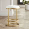 55 Downing Street Gold Bar Stool 26" High Modern White Fabric Cushion With Footrest For Kitchen Counter Height Island Home House