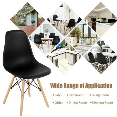 Costway Set Of 4 Modern Dining Side Chair Armless Home Office W/ Wood Legs White/Black/Blue - Image 5