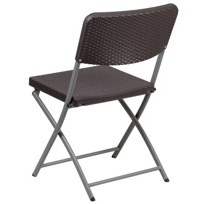 Emma And Oliver 6 Pack Brown Rattan Plastic Folding Chair With Gray Frame - Event Chair - Image 7