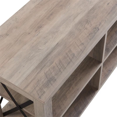 58" Open Back TV Stand In Gray Oak Wood With Metal Black Accents - Henn&Hart - Image 7