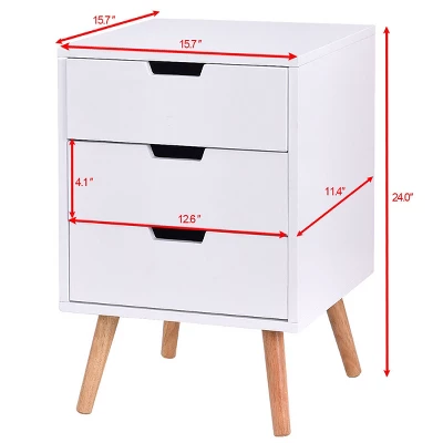 Costway Set Of 2 White Side End Table Nightstand Mid-Century Accent Wood Furniture - Image 3