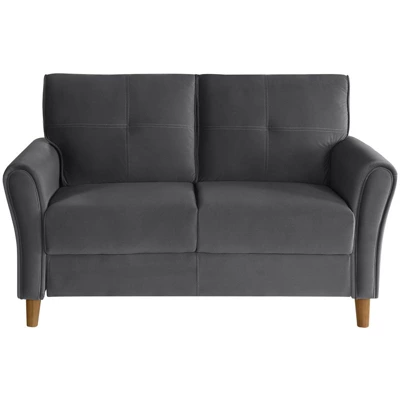 Dunleith Modern Contemporary Velvet Tufted Loveseat In Gray And Walnut - Lexicon