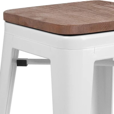 Merrick Lane Backless Metal Dining Stool With Wooden Seat For Indoor Use - Image 2