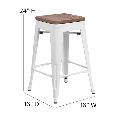 Merrick Lane Backless Metal Dining Stool With Wooden Seat For Indoor Use - Image 6
