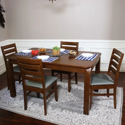 Sunnydaze Decor Sunnydaze Indoor 5-Piece Solid Rubberwood Dining Table And Chairs Set - Dark Walnut With Gray Cushions