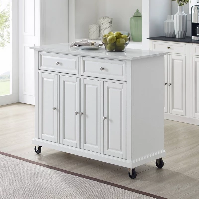Avery Kitchen Island/Cart Distressed White/White Marble - Crosley - Image 4