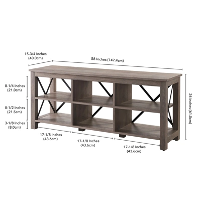 58" Open Back TV Stand In Gray Oak Wood With Metal Black Accents - Henn&Hart - Image 4
