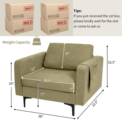 Costway Set Of 2 Fabric Accent Armchair Single Sofa W/ Side Storage Pocket - Image 3