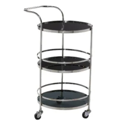 Contemporary Stainless Steel And Smoke Glass Bar Cart Silver - Olivia & May