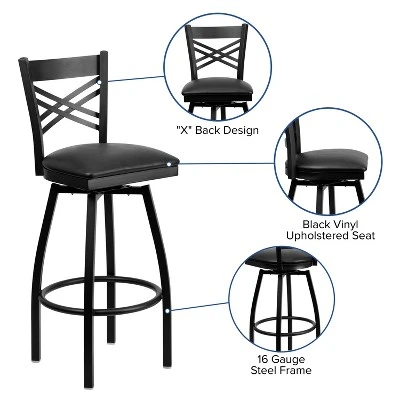Emma And Oliver Black "X" Back Swivel Metal Restaurant Dining Barstool - Image 9
