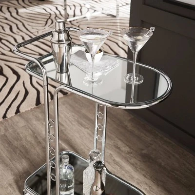 Bedford Chrome Finish Round Edge Bar Cart Silver - Inspire Q - Image 2