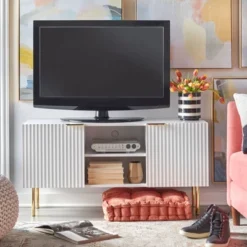 Valen Channel Front TV Stand For TVs Up To 55" White - Lifestorey