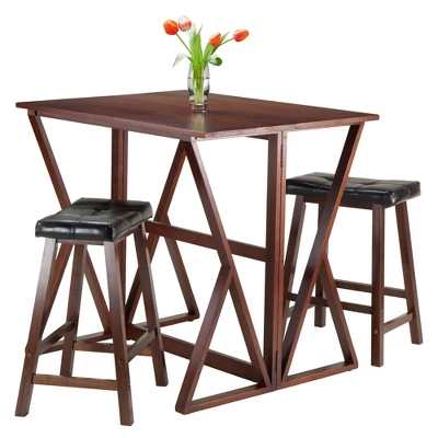 3pc 24" Harrington Drop Leaf Counter Height Dining Set With Cushion Stool Wood/Walnut/Black - Winsome