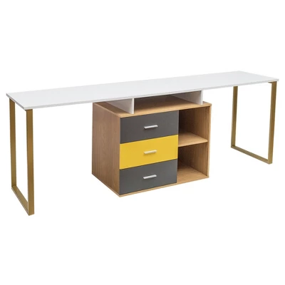 Costway 87'' Two Person Computer Desk Adjustable L-Shaped Office Desk W/Shelves & Drawers - Image 9