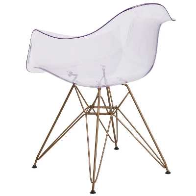 Emma And Oliver 2 Pack Transparent Side Chair With Arms And Gold Base - Accent & Side Chair - Image 7