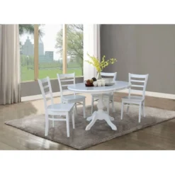 36" Round Extension Dining Table With 4 Emily Ladderback Chairs White - International Concepts