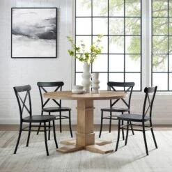 5pc Joanna Round Dining Set With 4 Camille Chairs Matte Black - Crosley