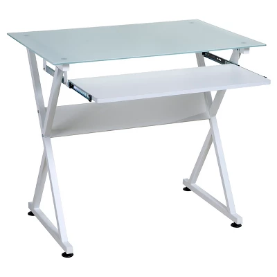 Ultramodern Glass Computer Desk, Pull-Out Keyboard, Steel Frame - OneSpace