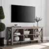 58" Open Back TV Stand In Gray Oak Wood With Metal Black Accents - Henn&Hart