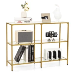 Costway 3-tier 39.5'' Narrow Glass Console Sofa Entryway Table For Hallway, Living Room