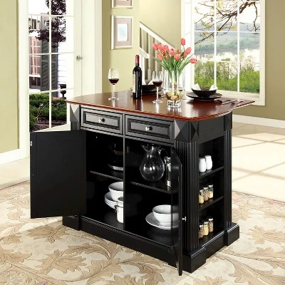 Drop Leaf Breakfast Bar Top Kitchen Island - Black - Crosley - Image 7