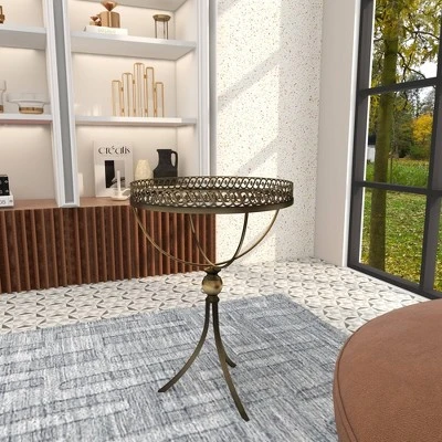 Metal And Glass Round Pedestal Table Gold - Olivia & May - Image 14