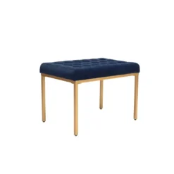24" Button Tufted Metal Ottoman Dark Navy Velvet - WOVENBYRD