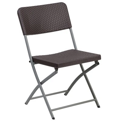 Emma And Oliver 6 Pack Brown Rattan Plastic Folding Chair With Gray Frame - Event Chair - Image 10