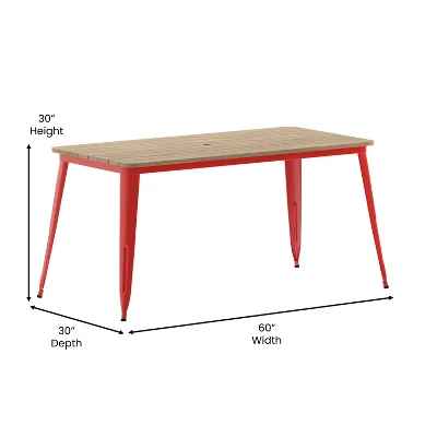 Flash Furniture Declan Commercial Indoor/Outdoor Dining Table With Umbrella Hole, 30" X 60" All Weather Poly Resin Top And Steel Base - Image 5