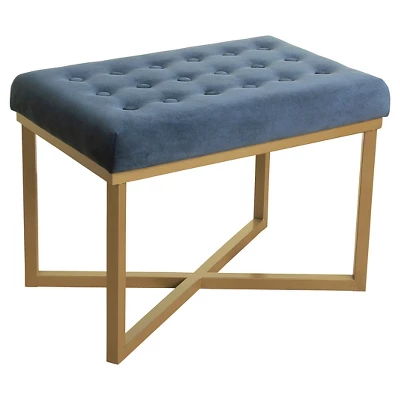 Rectangle Ottoman Velvet Tufted Cushion And Gold Metal X Base - HomePop - Image 12