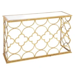 Metal And Mirror Quatrefoil Pattern Console Table Gold - Olivia & May